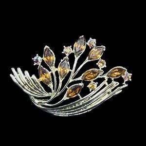 Star Gold Tone And Brown Rhinestone Brooch